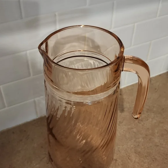 RARE Antique Vintage French Pink Depression Glass Pitcher